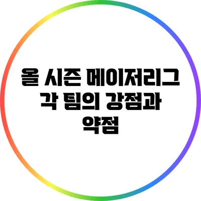 올 시즌 메이저리그 각 팀의 강점과 약점