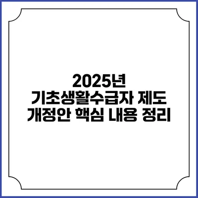2025년 기초생활수급자 제도 개정안 핵심 내용 정리