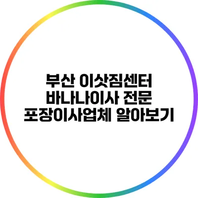 부산 이삿짐센터 바나나이사: 전문 포장이사업체 알아보기