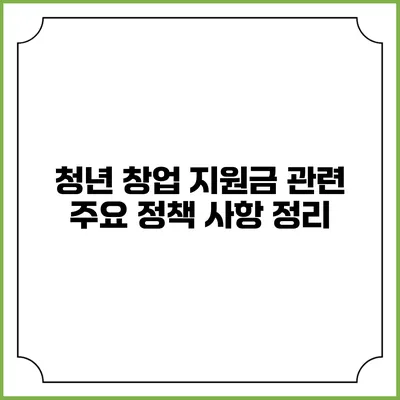 청년 창업 지원금 관련 주요 정책 사항 정리